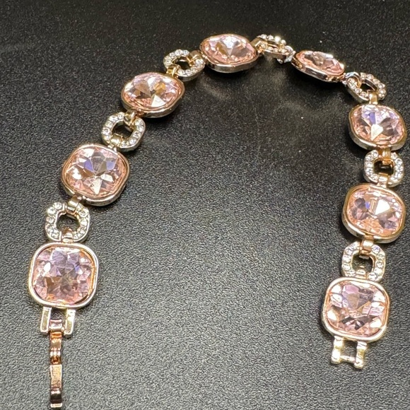 Pink Glass, White Aurora Borealis, and Austrian Crystal Bracelet in Rosetone - Picture 3 of 4